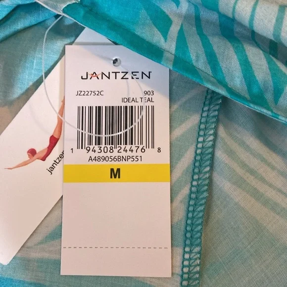 Jantzen 3/4 Sleeve Woven Maxi Duster Cover Up Teal Palm Size M NWT - Picture 10 of 10